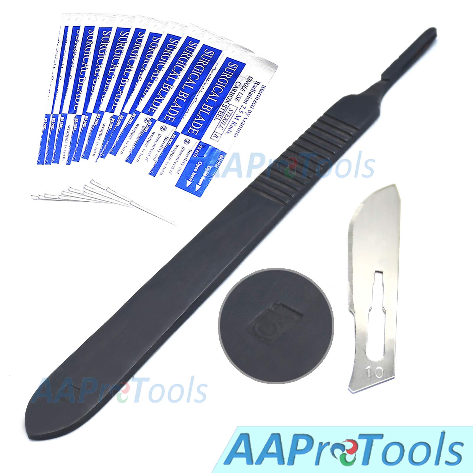 10 Pack Sterile #10 Surgical Blades with Free #3 Scalpel Handle - Precision Medical Tools for Suture Removal, Dissection & Crafting