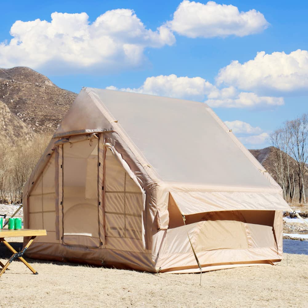 Inflatable Camping Tent for 2-6 Person - 4 Season Waterproof Windproof Cabin Tent with Hand Pump, Mesh Windows & Doors - Easy Setup Portable Blow Up Tent for Outdoor Adventures, Family Trips & Backpacking
