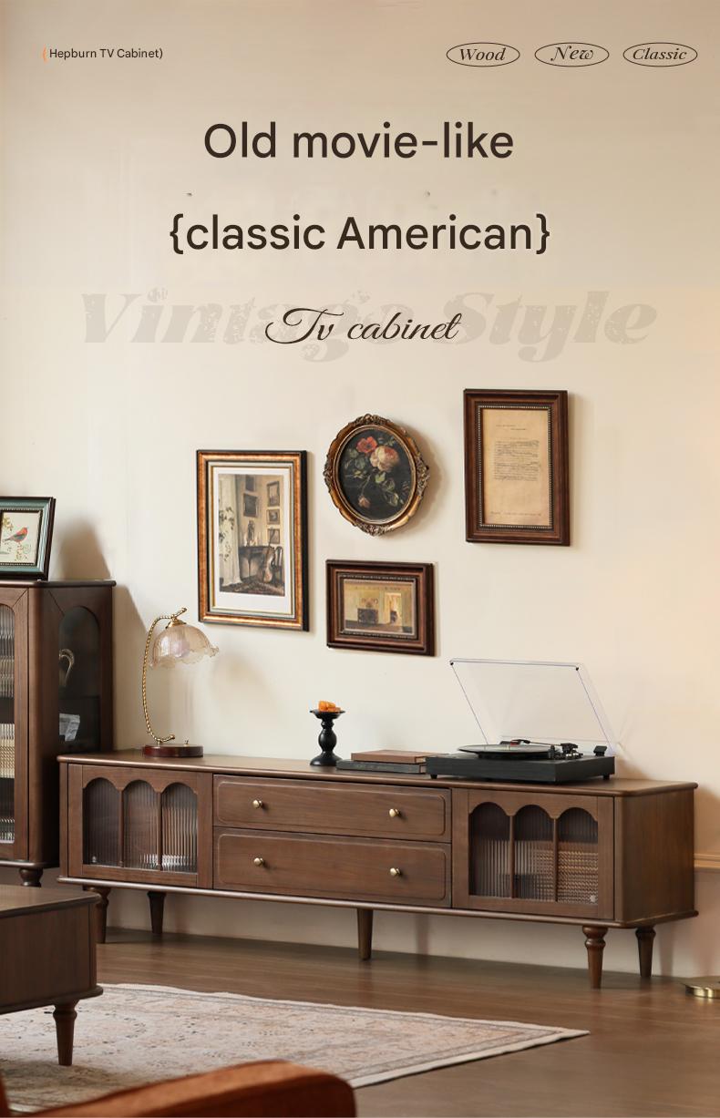 Solid Black Walnut Wood Retro TV Stand - Vintage American Style TV Cabinet for Living Room, Bedroom & Home Theater