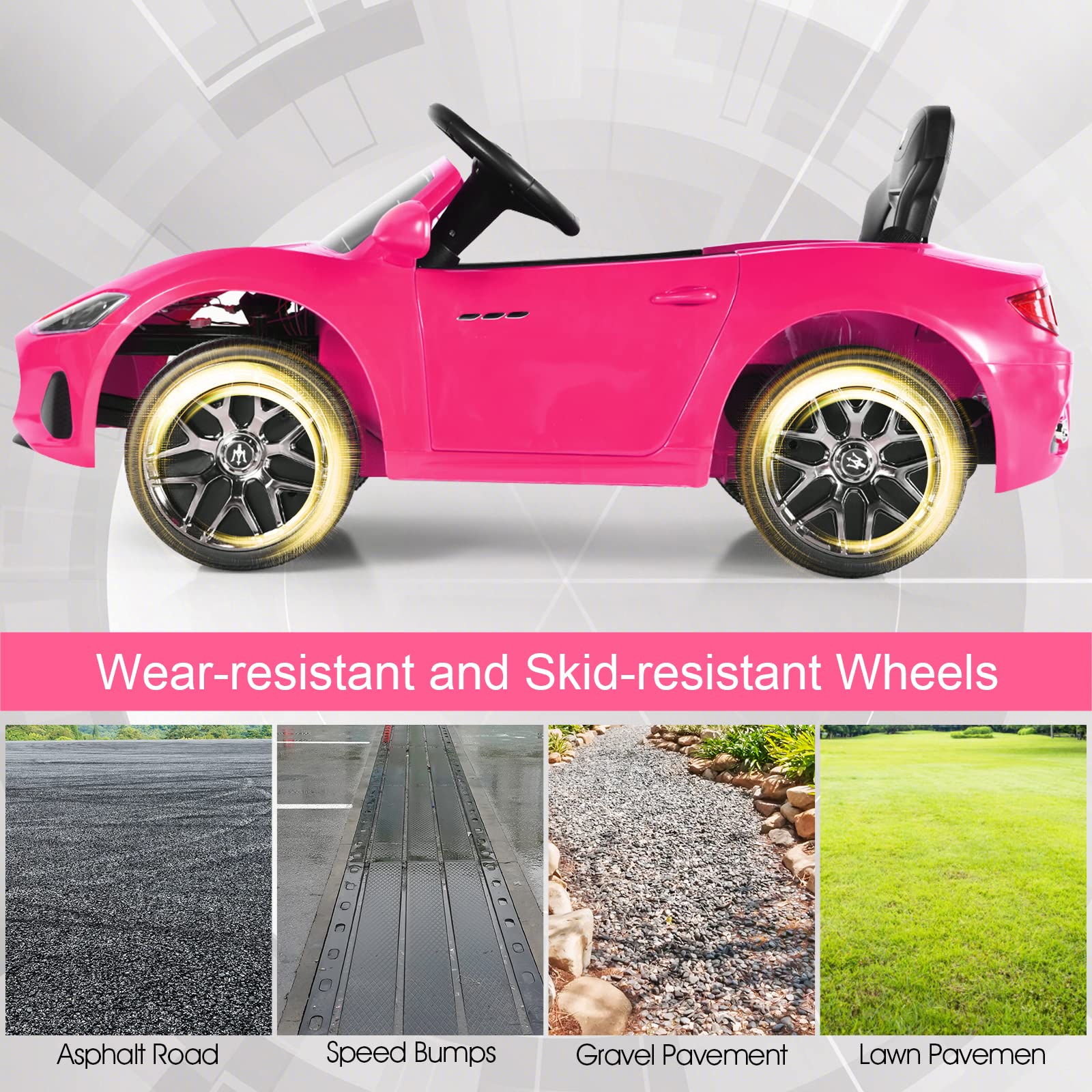 HONEY JOY 12V Kids Ride On Car - Licensed Maserati GranCabrio Pink Electric Toy Car with Remote Control, Spring Suspension, LED Lights & Double Doors - 4 Wheel Battery Powered Vehicle for Boys & Girls - Perfect for Birthday Gifts, Outdoor Play & Indoor Fun (Pink)