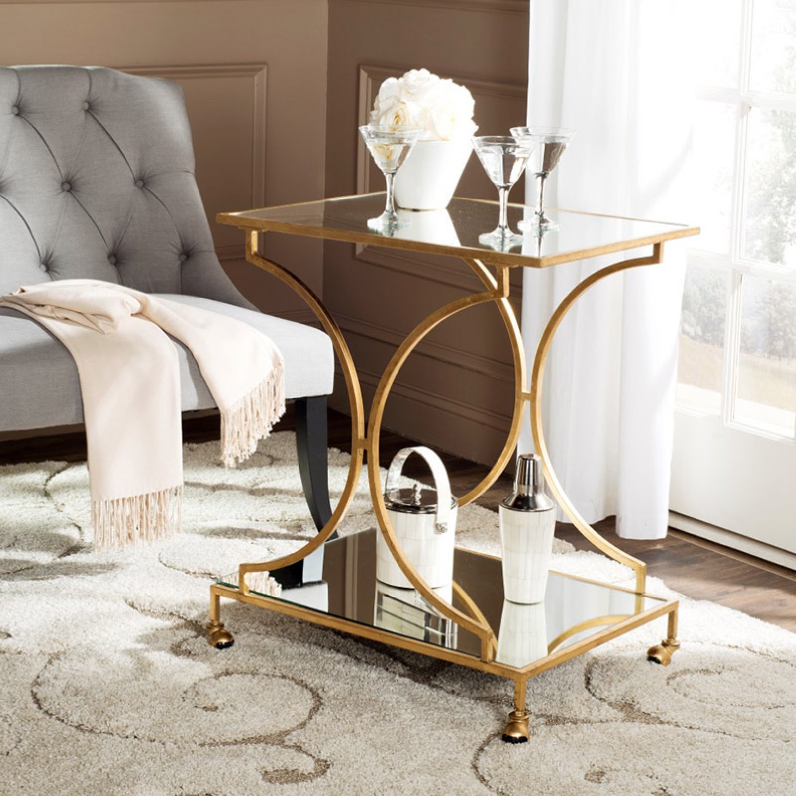Safavieh Ignatius Silver Bar Cart - Modern Rolling Drink Trolley for Home Bar, Living Room, or Kitchen - Perfect for Cocktail Parties, Entertaining Guests, and Stylish Storage