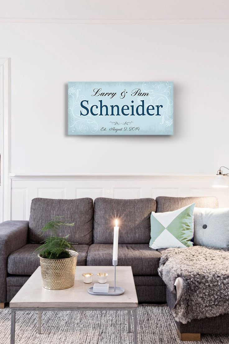 Custom Family Name & Anniversary Date Canvas Wall Art - Personalized Home Decor Gift for Parents, Grandparents, Relatives & Friends - Blue 12x24 Inch - Perfect for Living Room, Bedroom & Wedding Anniversary Gifts