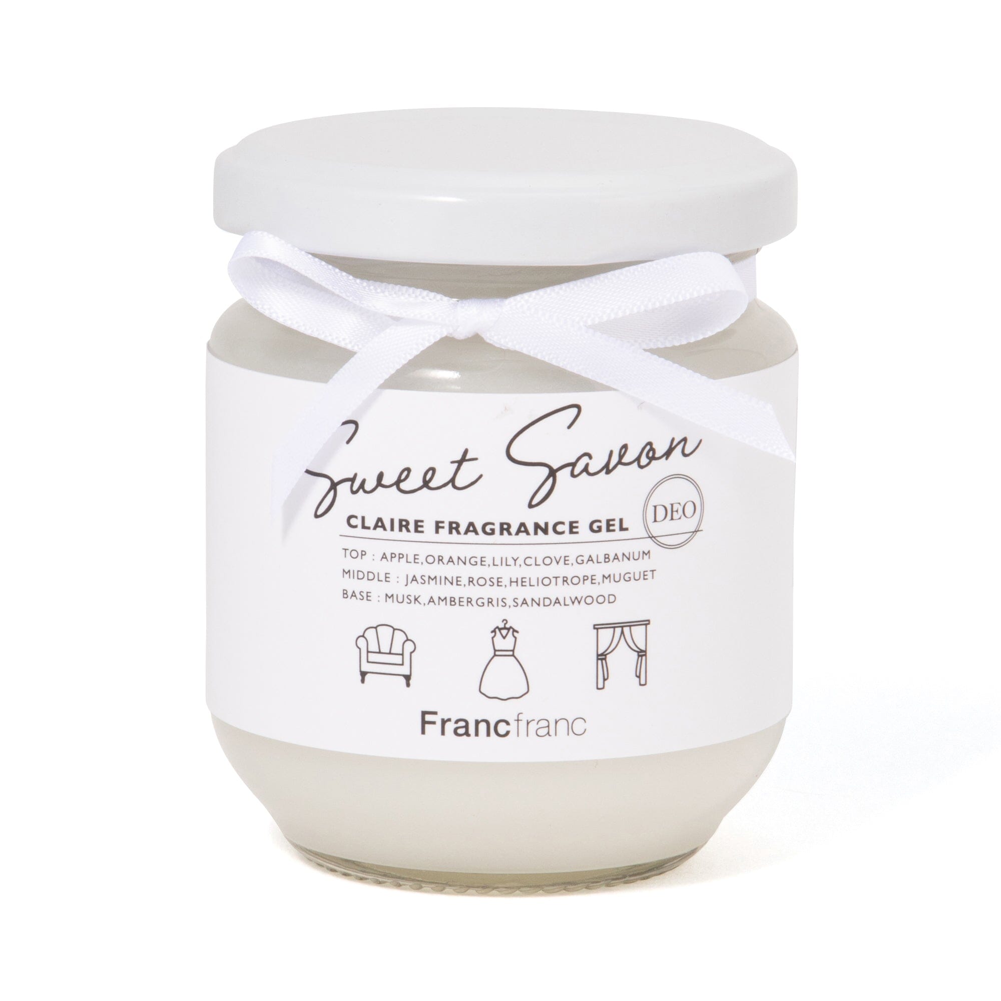 Claire Sweet Savon Deodorizing Fragrance Gel - White | Long-Lasting Air Freshener for Home, Bathroom & Office