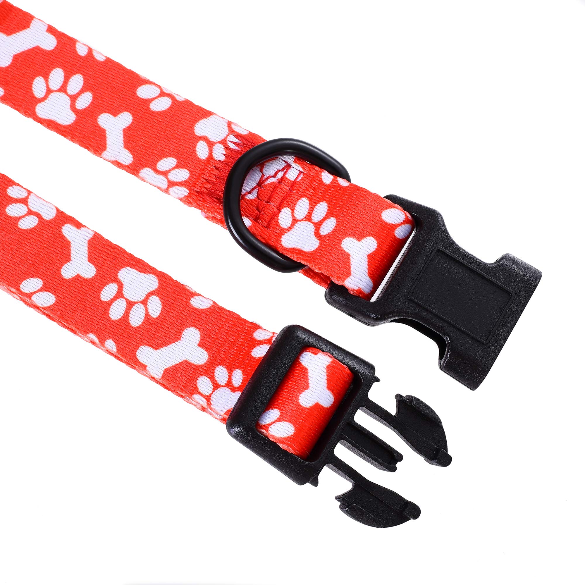 Premium Lightweight Dog Collar for Small & Medium Dogs - Cute Paws Bones Mustache Pattern | Soft Adjustable Puppy Collar for Boys & Girls | Perfect for Daily Walks, Training & Outdoor Adventures (Red, Large)