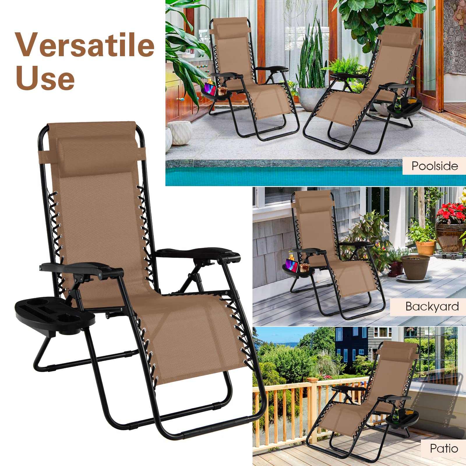 Folding Zero Gravity Reclining Lounge Chairs with Textilene Fabric - Adjustable Outdoor Patio Chairs with Pillows & Cup Holders for Backyard, Beach, Poolside Relaxation | Perfect for Sunbathing, Lounging and Outdoor Leisure