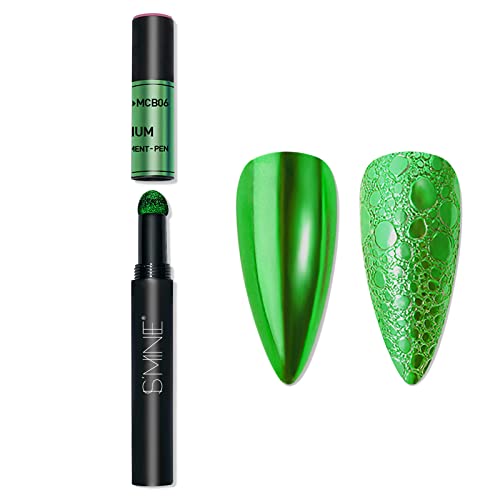 Chrome Air Cushion Green Nail Powder Pen - Multi-Chrome Nail Art DIY Sponge Stick for Holographic Nails | Professional Salon & Home Manicure Kit, Perfect for Nail Art Designs & Party Glam Looks