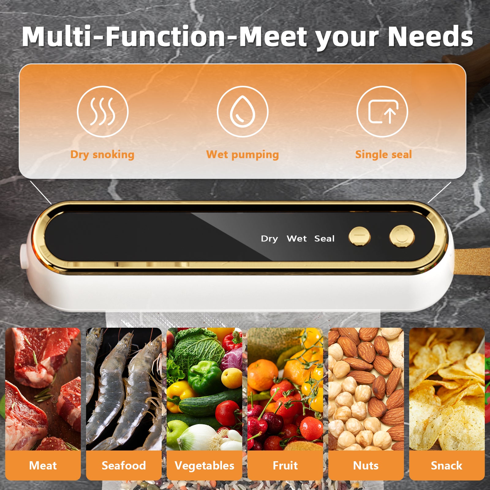 Vacuum Food Sealer Machine with Starter Kit - 10 Bags, Dry & Moist Food Modes, Compact Design with Built-in Cutter (Grey) - Perfect for Meal Prep, Sous Vide & Food Storage