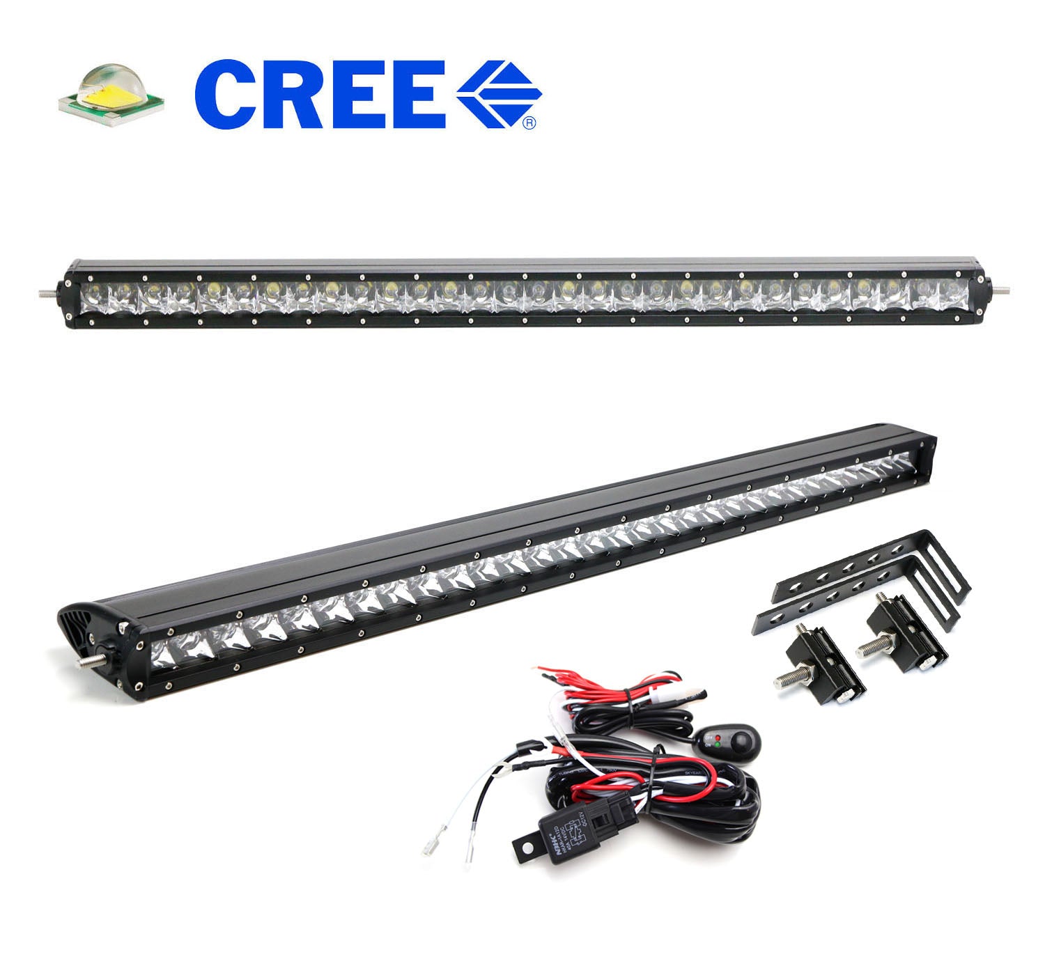 150W 30-Inch CREE LED Light Bar with Behind Grille Mounting Bracket & Wiring Harness - Compatible with Chevy Silverado 1500/2500/3500 - Perfect for Off-Roading, Hunting, and Night Driving
