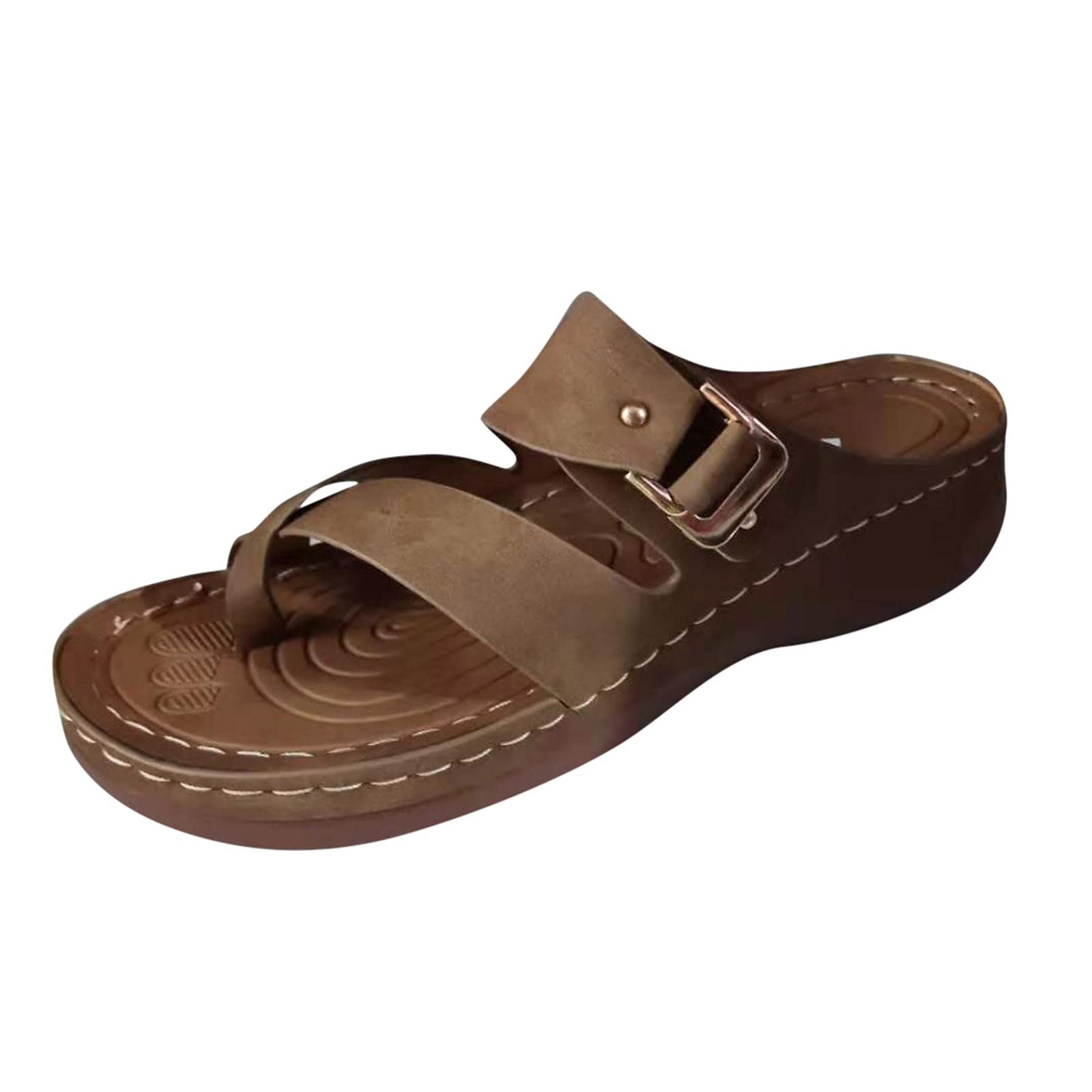 Stylish Wedge Metal Large Buckle Women's Sandals - Comfortable Summer Slippers with Mize Stitching | Size 6 | Perfect for Beach, Poolside & Casual Outings