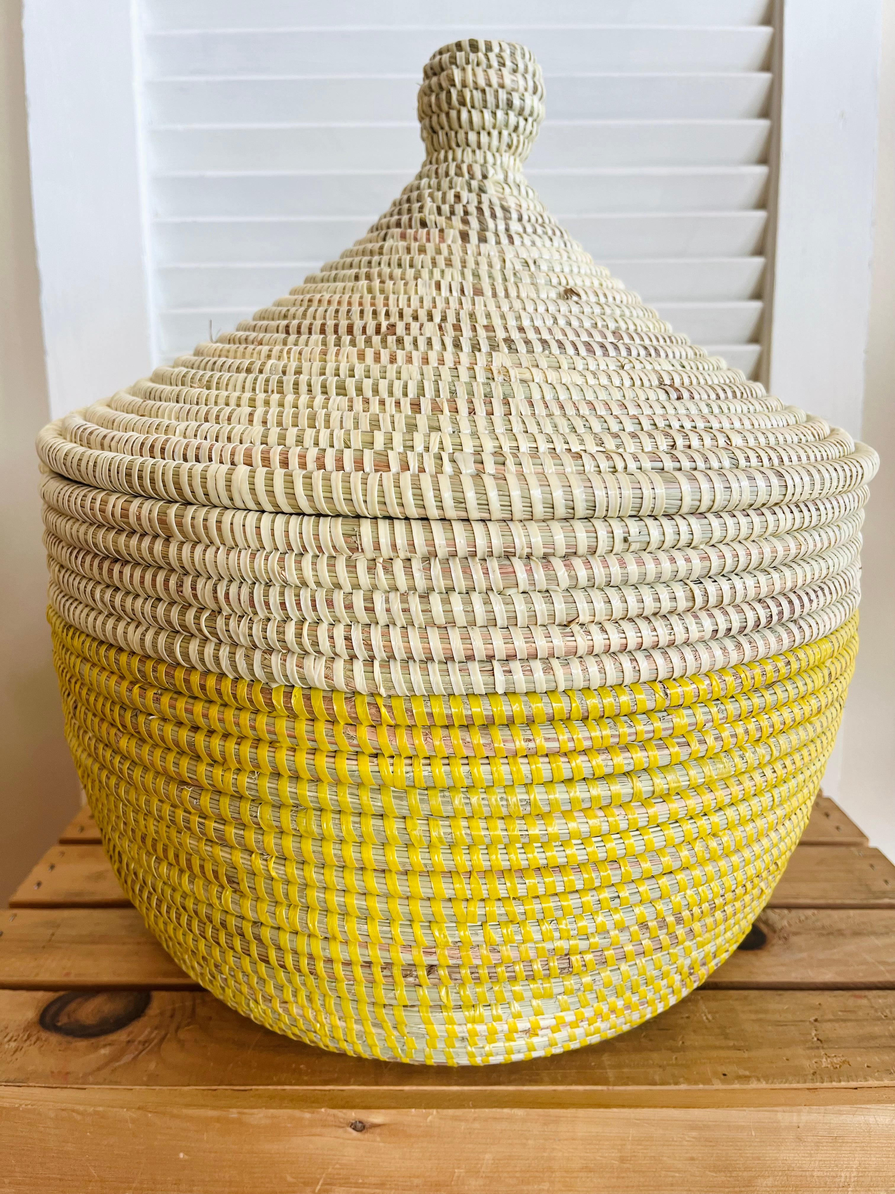 Handwoven African Basket with Lid - Natural Fiber Storage Bin for Home Decor, Organizing & Picnics | Handmade in Senegal | Perfect for Laundry, Toys & Blankets