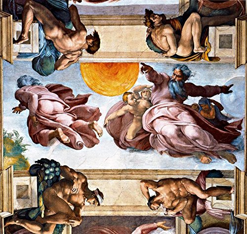 Michelangelo's The Creation of The Planets and Four Ignudi - 20x20 Inch High Quality Canvas Art Print for Home & Office Wall Decor