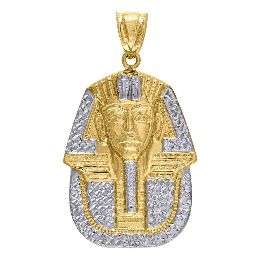 10K Gold Two-Tone DC Men's Pharaoh Pendant Necklace - 45.9mm x 26.3mm Egyptian Charm Jewelry Gift for Him | Perfect for Casual Wear, Special Occasions & Egyptian-Themed Events