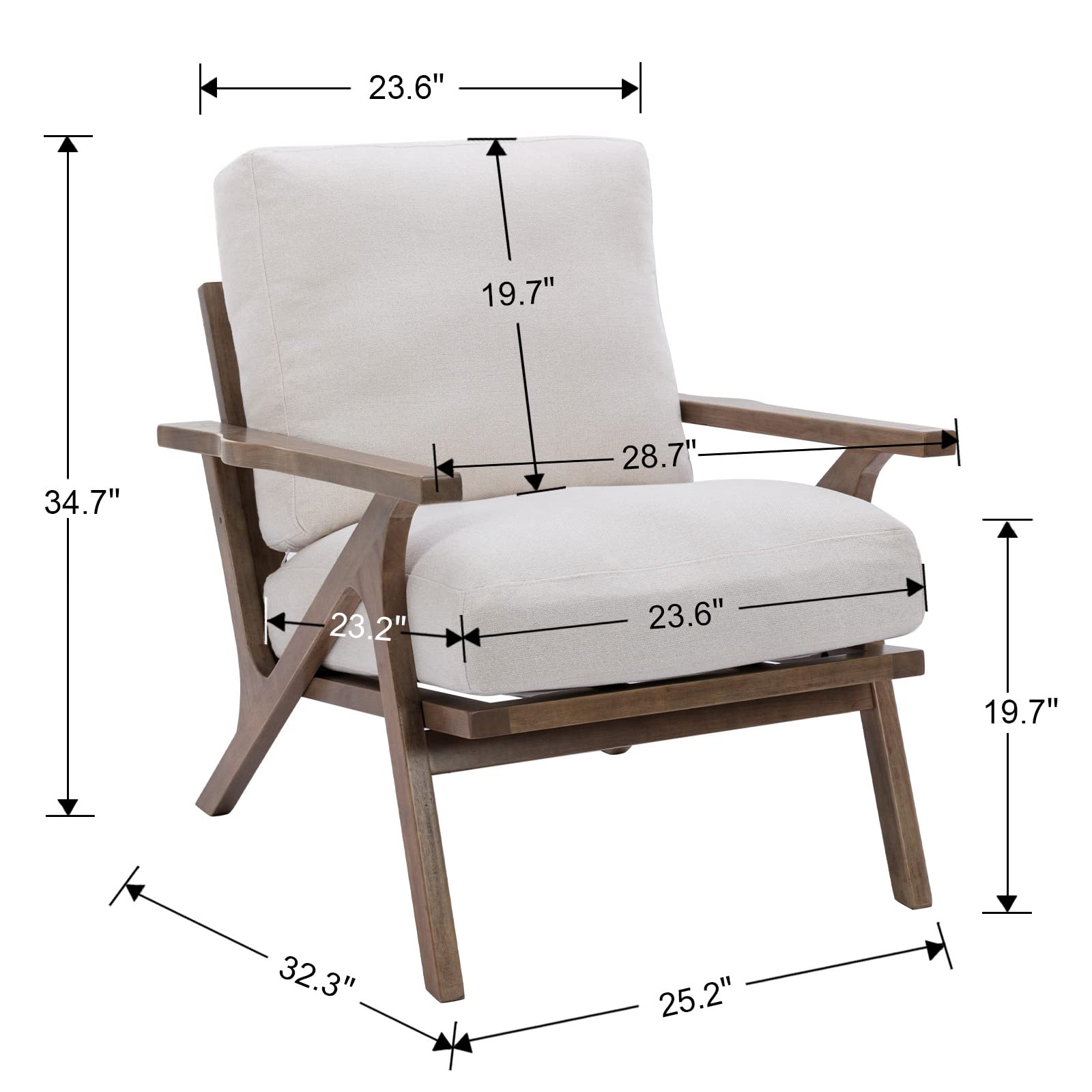 Guyou Mid Century Modern Accent Chairs Set of 2 - Wooden Lounge Armchairs with Detachable Upholstered Cushions, Retro Style Living Room Sofa Chairs for Bedroom, Reading Nook & Office (White) - Perfect for Relaxing, Entertaining & Home Decor