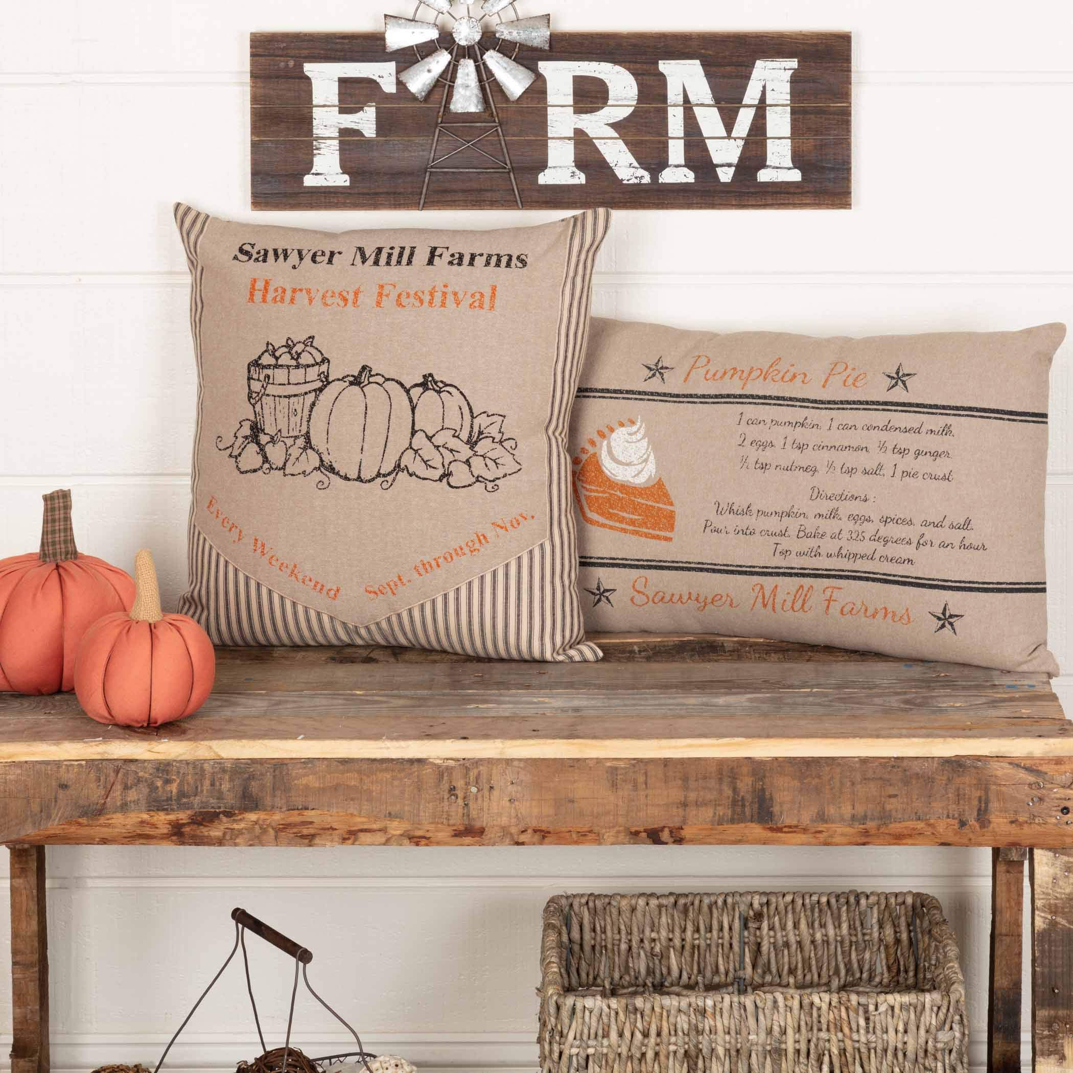 Sawyer Mill Charcoal Farmhouse Fall Holiday Pillow 18x18 - Rustic Harvest Festival Decor for Thanksgiving, Christmas & Cozy Home Décor
