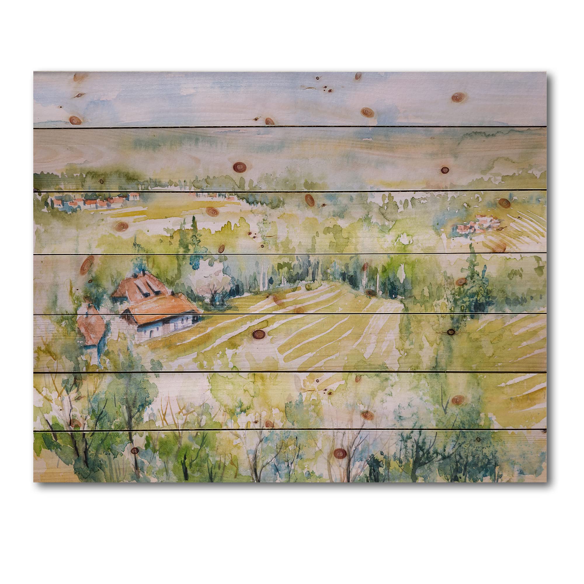 Blossoming Green Fields Countryside Wood Wall Decor - Yellow Wood Wall Art, Large Landscape Pine Wood Panels - Perfect for Living Room, Bedroom & Farmhouse Decor