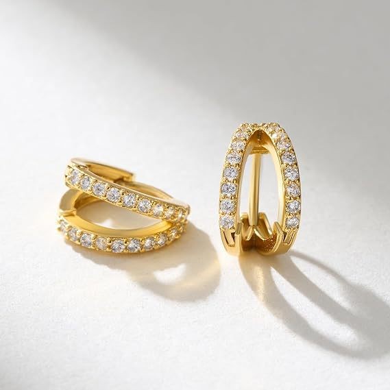Sparkling Golden Hoop Earrings for Women - 14K Gold Plated Dainty Circle Earrings - Elegant Everyday Jewelry for Parties, Weddings & Office Wear