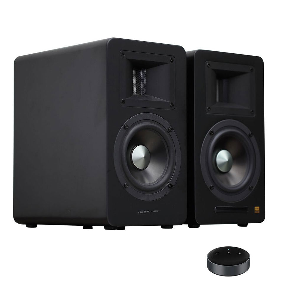 Airpulse A100 Premium Active Wireless Bluetooth Speakers with WiiM Mini Streamer - HiFi Audio for Home Theater, Gaming & Music (Matte Black) | Perfect for Living Room, Bedroom & Office
