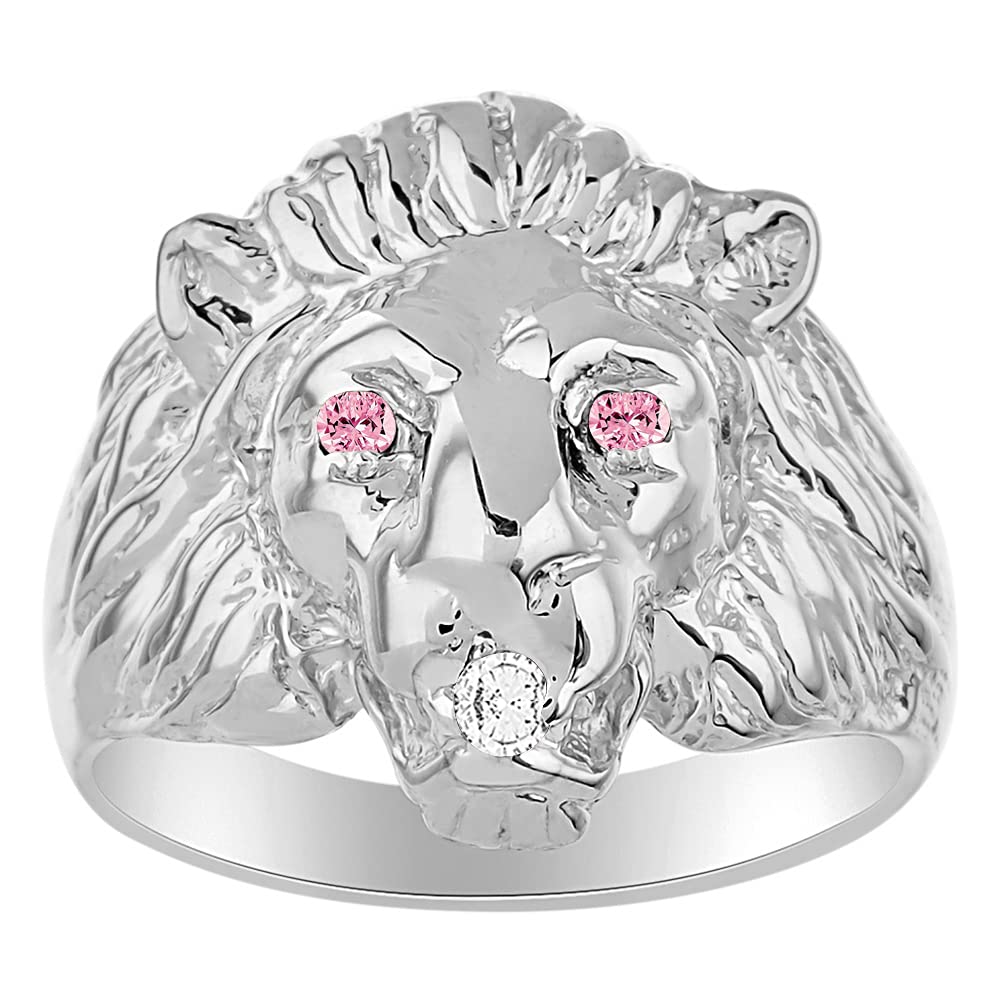 Rylos Lion Head Ring with Gemstone Eyes & Diamond Mouth – Sterling Silver Fun Designer Rings for Men & Women (Sizes 6-13) – Perfect for Parties, Gifts & Fashion Statements