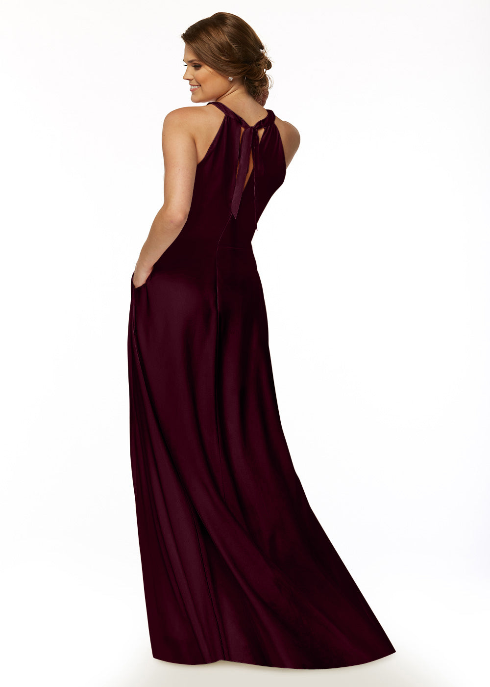 Elegant 83002 Stretch Chiffon A-Line Bridesmaid Dress with Adjustable Halter Neck - Perfect for Weddings, Formal Events & Special Occasions