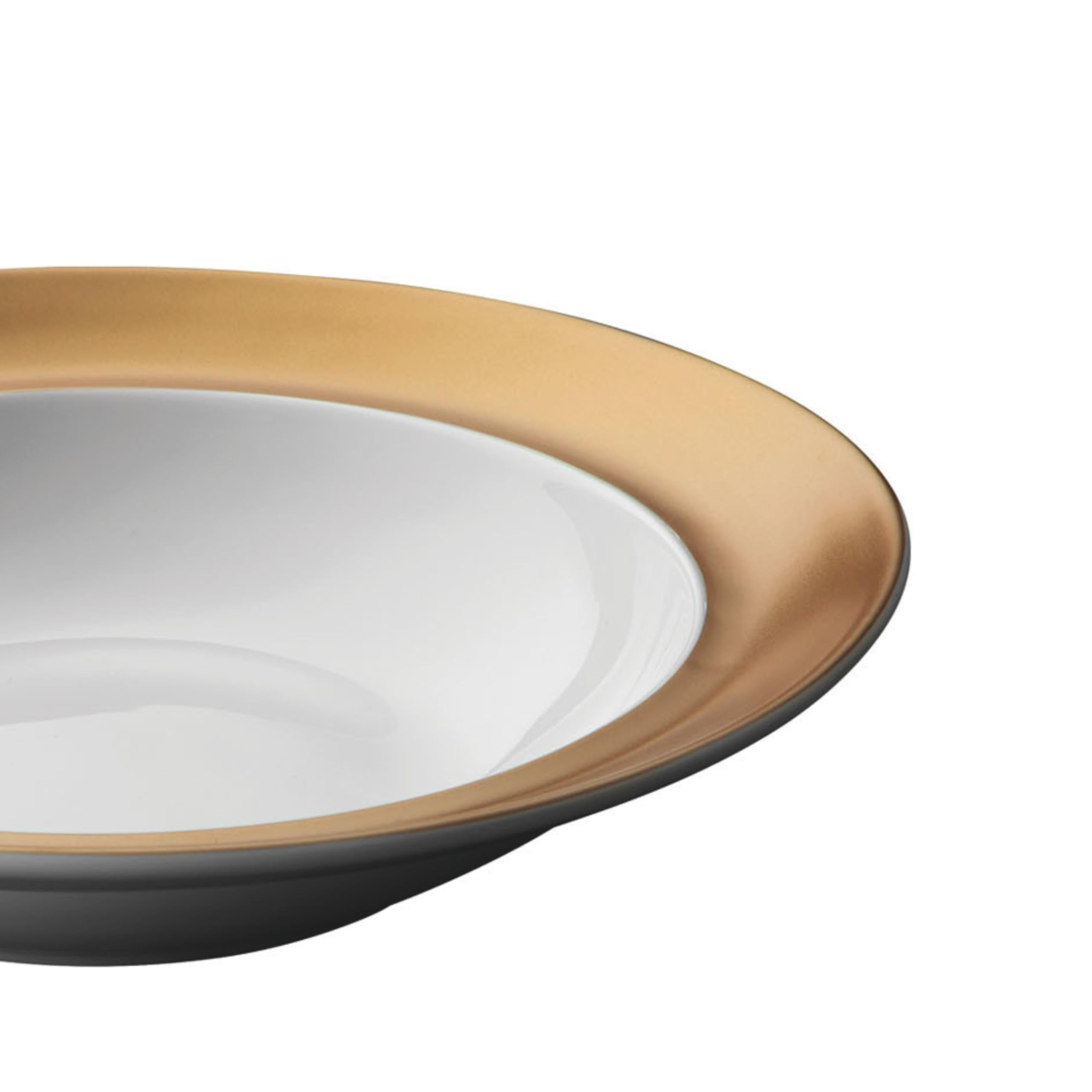 BergHOFF GEM 6-Piece Porcelain Dinnerware Set - Deep Plate, Small Plate, Coffee Mug & Saucer - Elegant White & Gold Glossy Finish - Dishwasher Safe - Perfect for Daily Use, Dinner Parties & Tea Time
