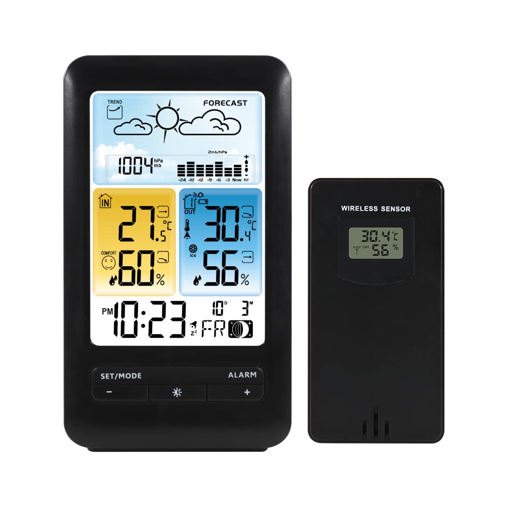 BIRX Wireless Weather Station with Indoor Outdoor Thermometer, Hygrometer, Barometer - Digital Alarm Clock for Home, Office, Wall or Table Mount - Accurate Weather Forecast & Temperature Monitoring