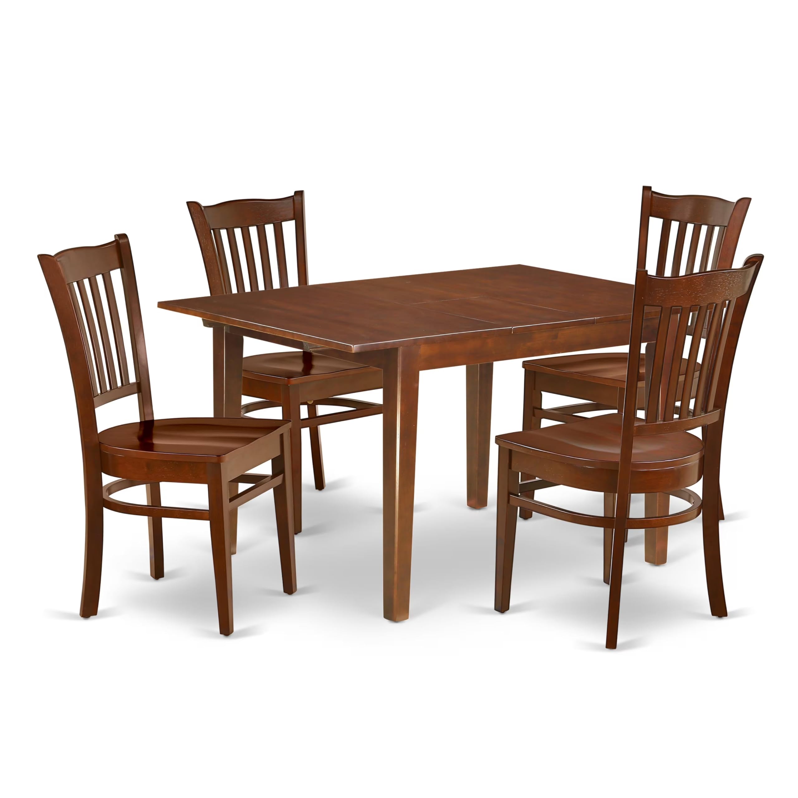 East West Furniture MLGR5-MAH-W 5-Piece Mahogany Dining Set with Extendable Table & 4 Chairs - 36x54 Inch Rectangle Kitchen Table with Butterfly Leaf - Perfect for Small Spaces & Family Gatherings