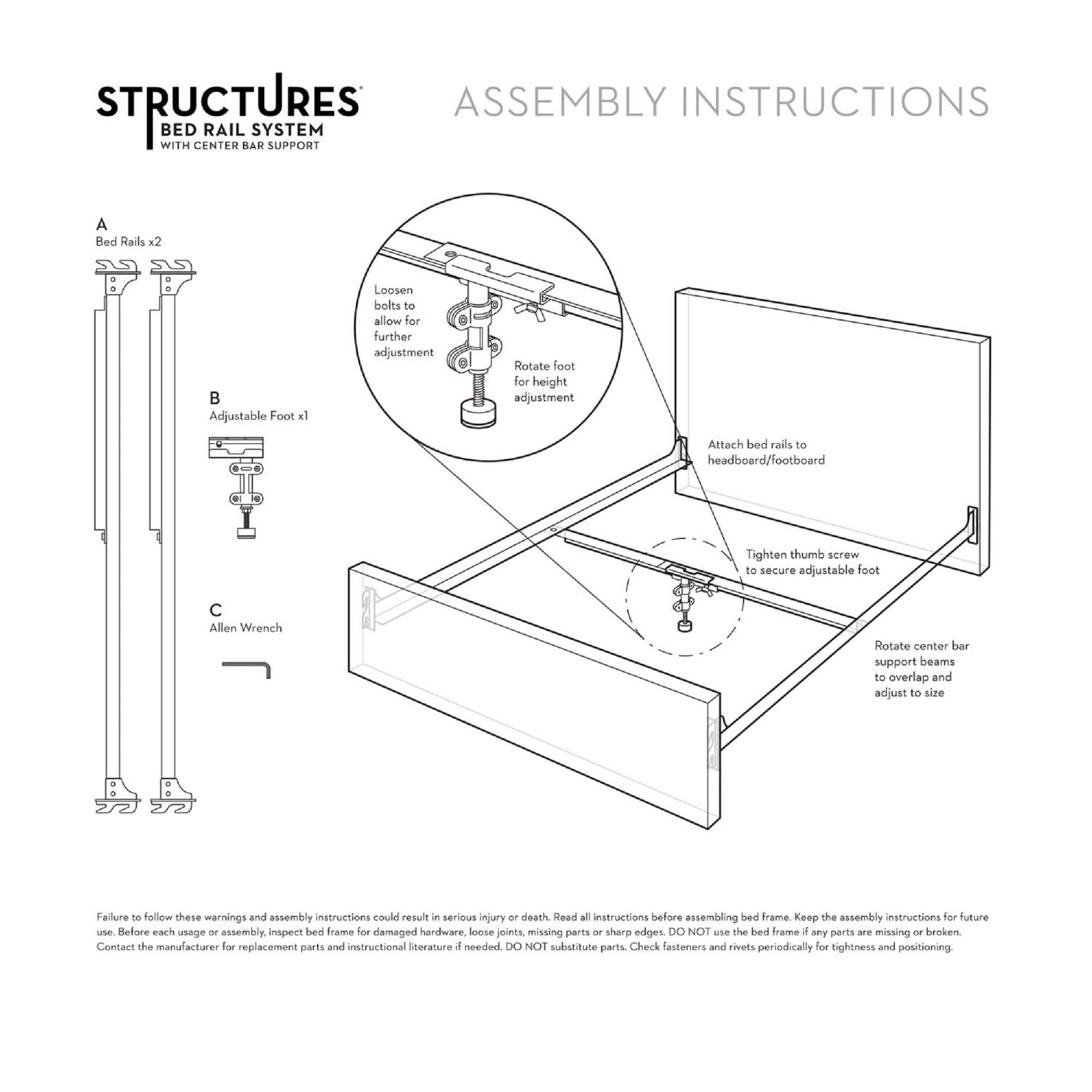 MALOUF Adjustable Metal Bed Rails for Queen Size Beds - Hook-on Design with Center Bar & Height Support - Durable Black Finish - Perfect for Kids, Elderly Safety & Guest Room Use