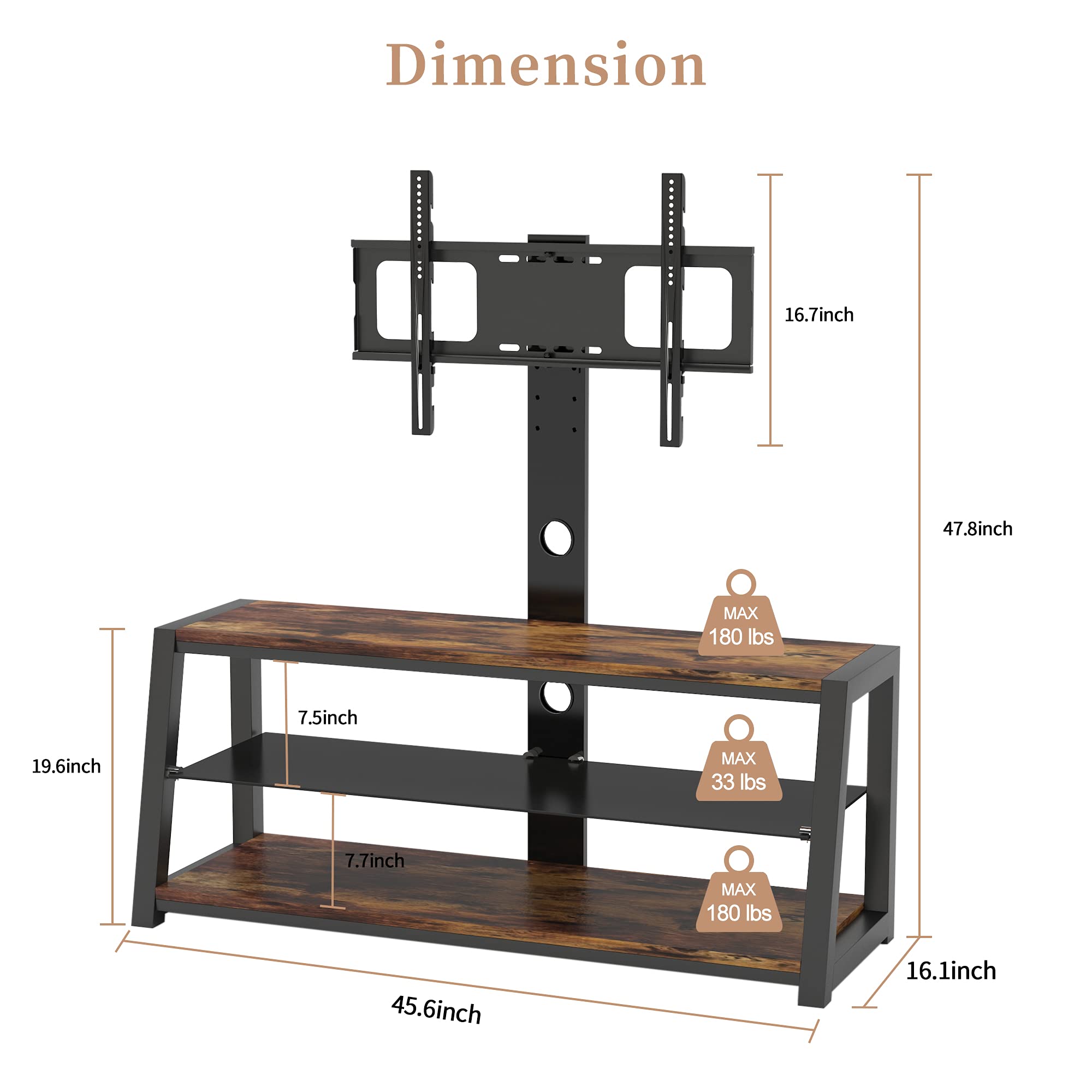 Black Wooden TV Stand with Tempered Glass - Adjustable Height, Universal Swivel Design for Flat Screen TVs - Perfect for Living Room, Bedroom & Home Theater Entertainment Centers