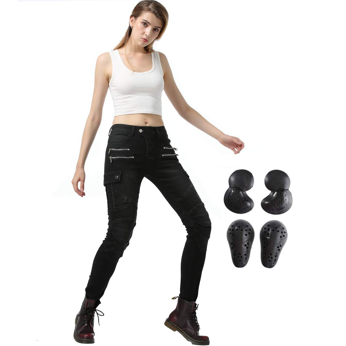 Takuey Women's Motorcycle Riding Jeans - Black Size 26 | Motocross & Racing Protective Pants for Bikers | Perfect for Commuting, Touring & Off-Road Adventures