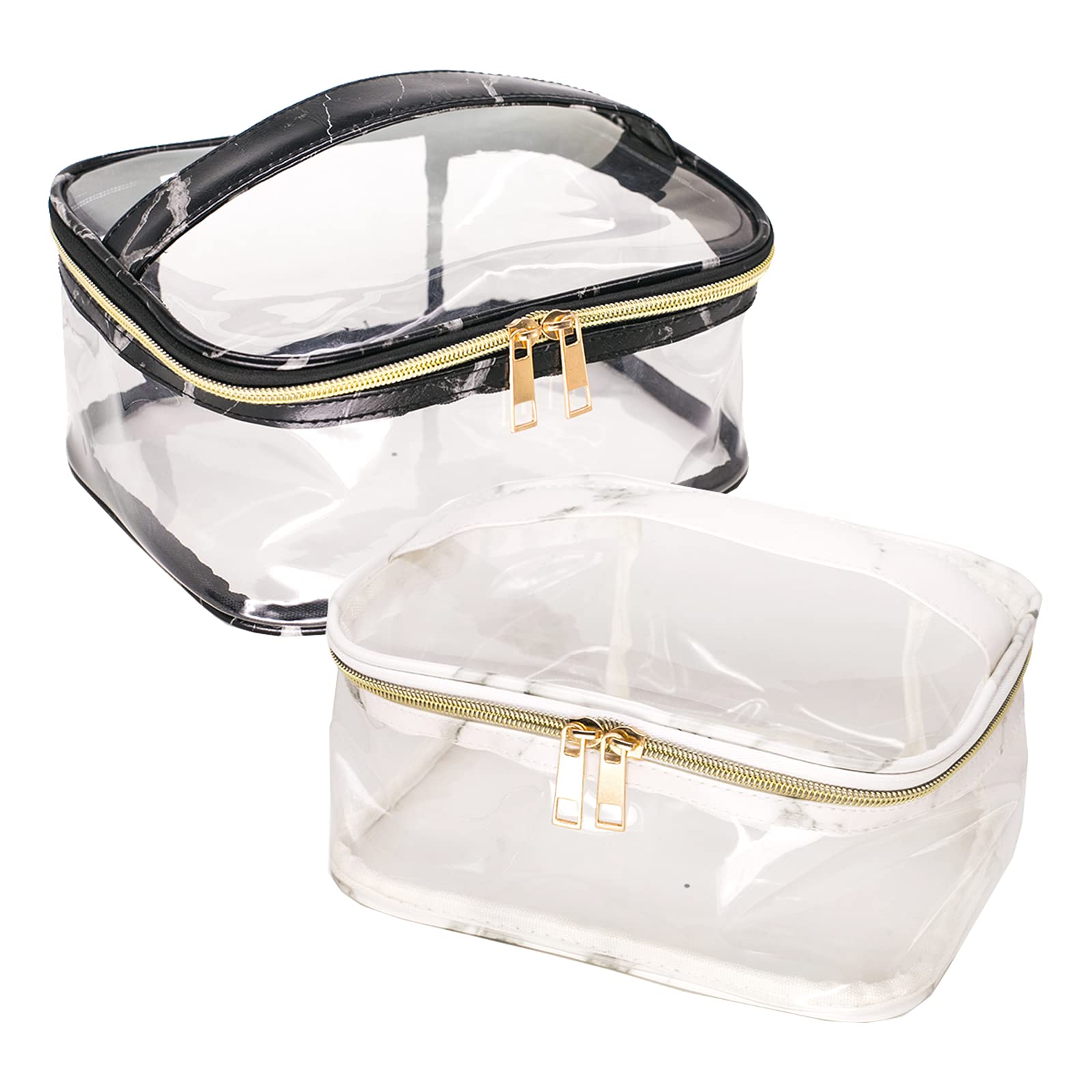 2 Pack Clear Travel Makeup Bag - Waterproof Transparent Toiletry Pouch for Women with Zipper Handle, Plastic Cosmetic Organizer Case - Perfect for Travel, Gym, and Daily Essentials Storage