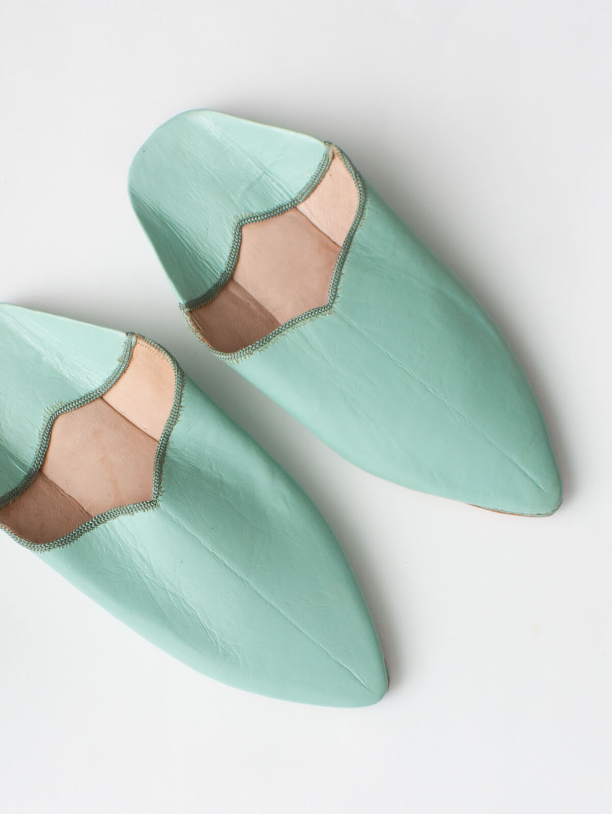 Authentic Moroccan Plain Pointed Babouche Slippers - Comfortable Leather House Shoes for Men & Women (Sage Green) | Perfect for Home, Lounge, Spa & Cultural Events