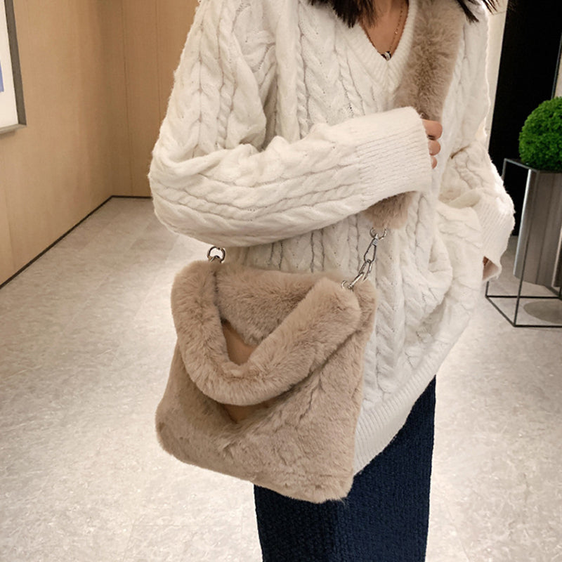Cozy Winter Plush Shoulder Bags for Women - Soft Faux Fur Handbags for Daily Use, Work, and Evening Out