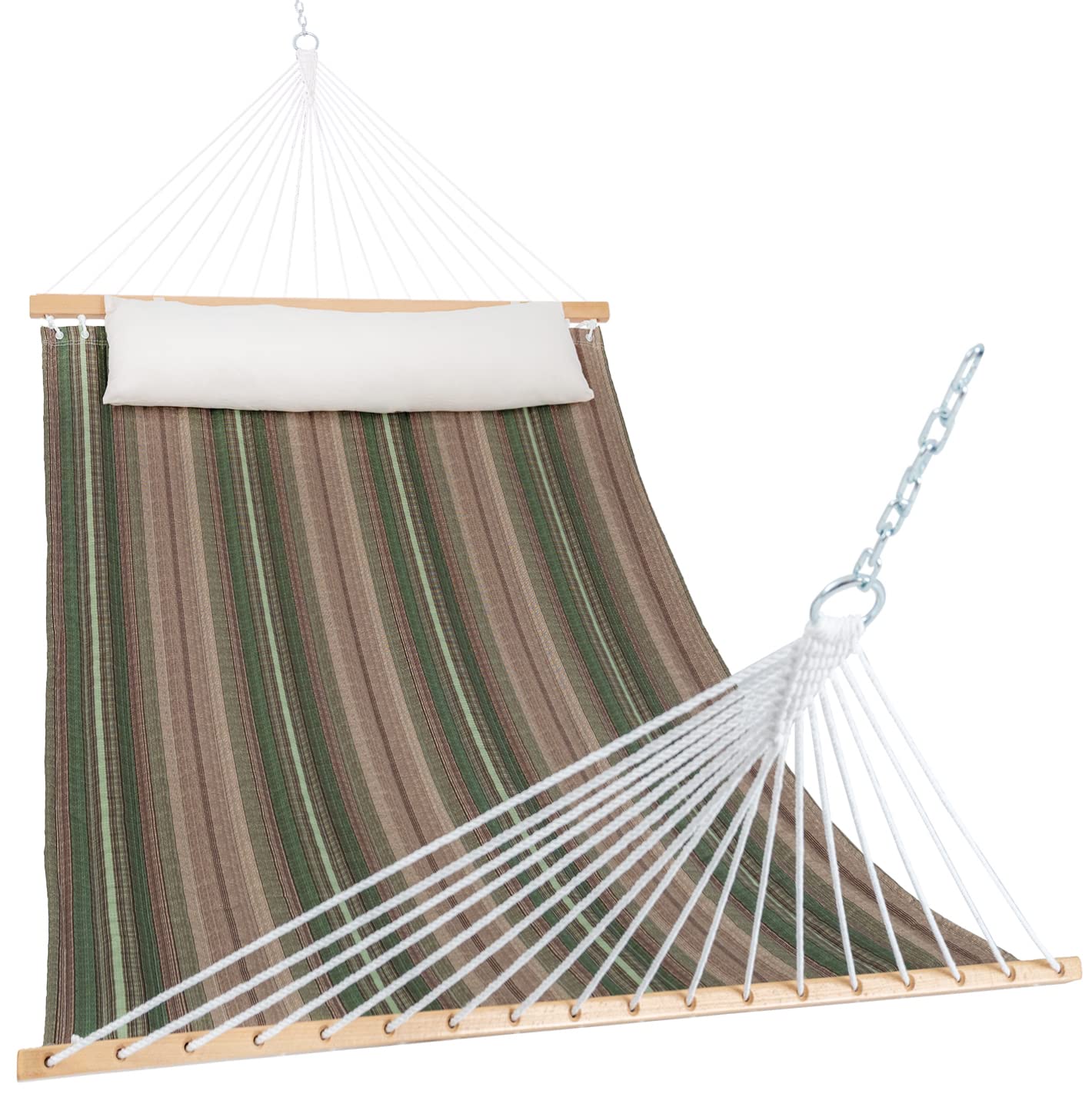 12FT Double Hammock with Pillow - Quilted Fabric 2 Person Hammock with Spreader Bar for Outdoor, Patio, Garden, Yard, Pool & Beach - Perfect for Relaxing, Lounging and Sunbathing