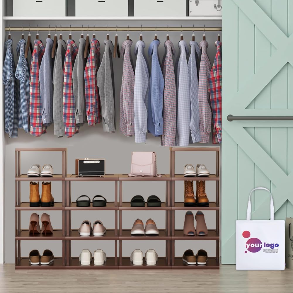 12-Tier Vertical Bamboo Shoe Rack Organizer - Space Saving Narrow Shoe Shelf for Entryway, Closet & Corner | Stackable DIY Shoe Storage for Small Spaces | Perfect for Apartments, Dorm Rooms & Tight Spaces