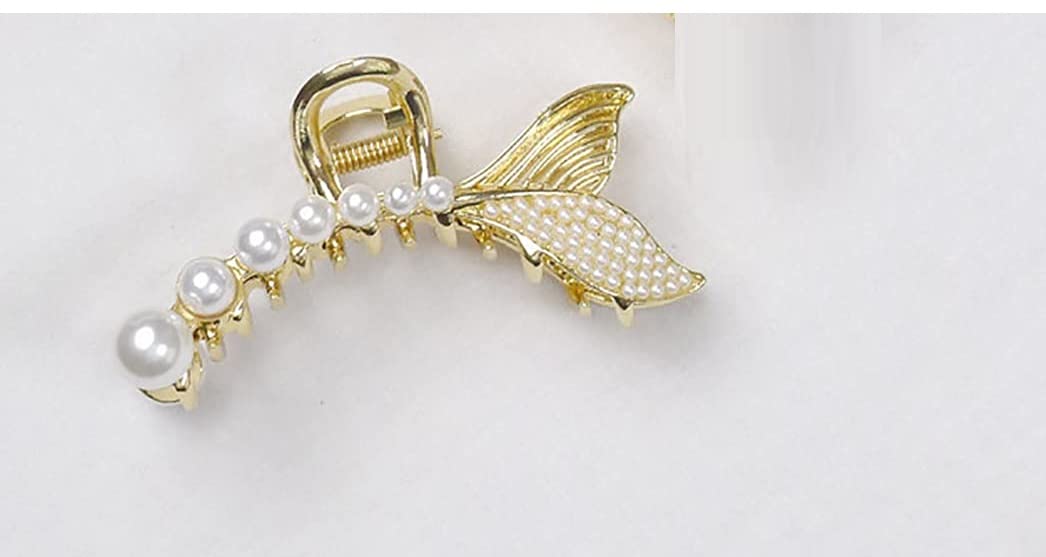SQUICKLE Large Pearl Hair Claw Clips for Women & Girls - Strong Hold Metal Clips for Thick Long Hair, Diamond Barrettes & Hair Accessories - Perfect for Updos, Ponytails & Everyday Hairstyles