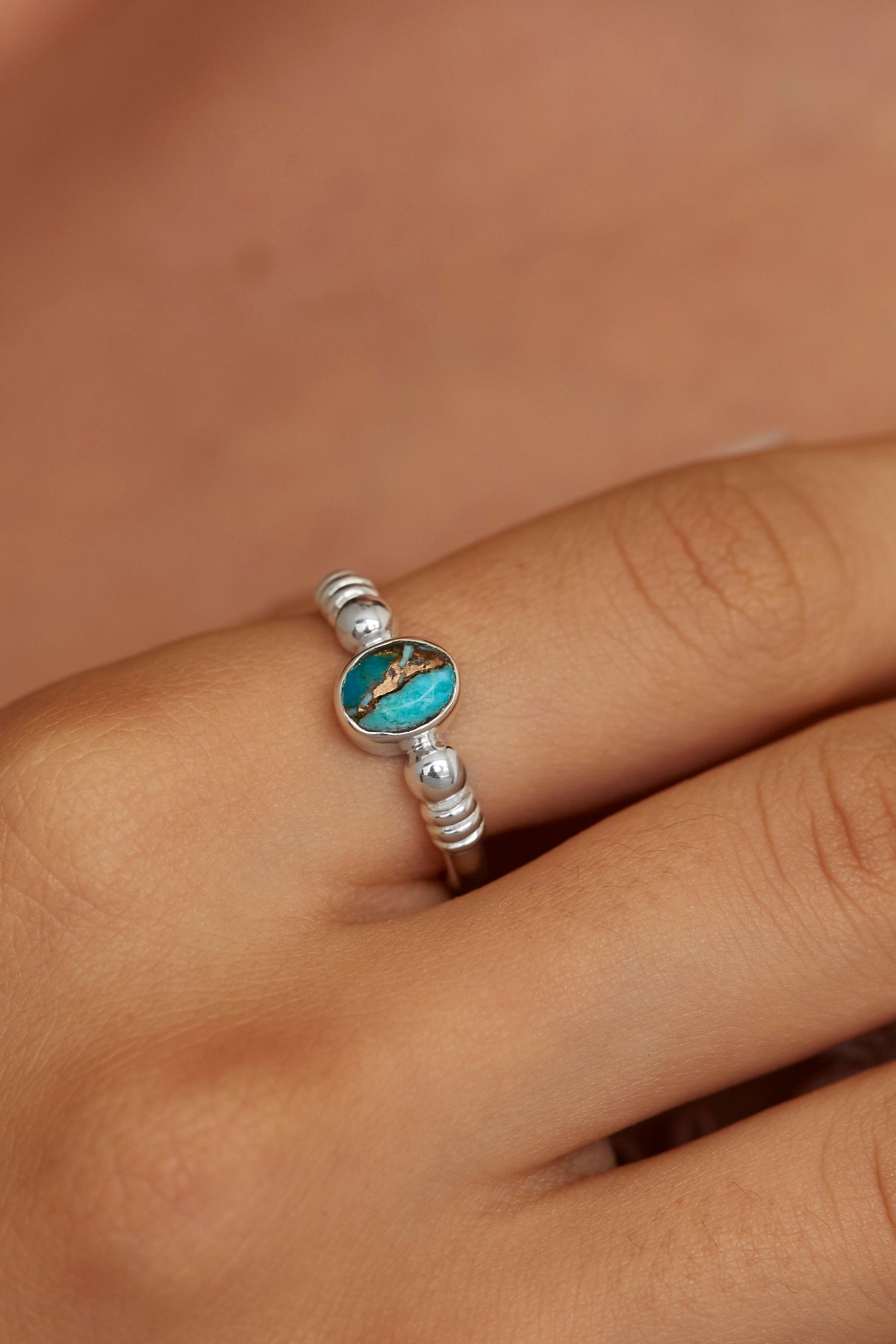 Harper Copper Turquoise Silver Ring for Women - Handmade Boho Jewelry, Sterling Silver Statement Ring, Perfect for Gift Giving & Boho Fashion Accessories