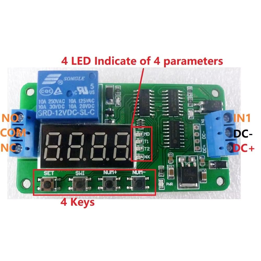 12V 24V DC Multifunction Delay Relay Timer Switch - Adjustable Cycle On/Off PLC Control Module for Industrial Automation & Home DIY Projects