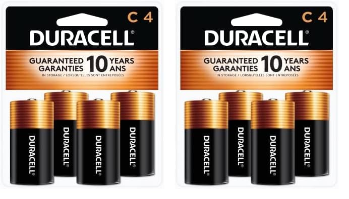 Duracell Coppertop C Batteries 4-Pack - Long-Lasting Alkaline C Batteries for Flashlights, Toys, Radios & Household Devices (2 Packs, 8 Total Batteries) - Ideal for Emergency Kits & Everyday Electronics