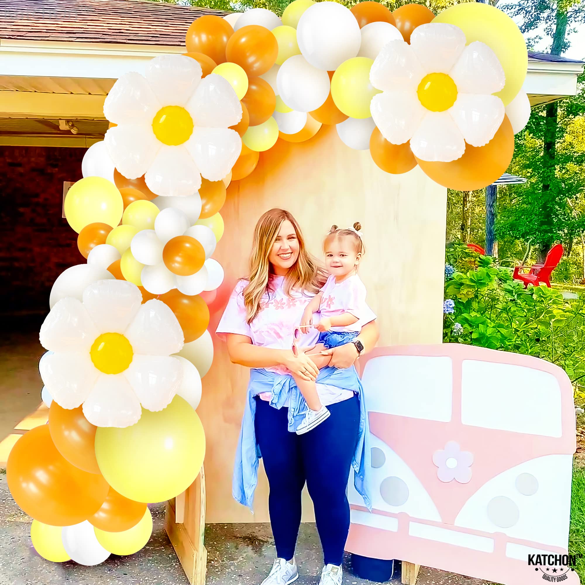 KatchOn 30 Inch Huge Daisy Balloon Garland - Pack of 132 | Flower Balloon Arch Kit for Birthday, Baby Shower & Wedding Decorations | Daisy Party Balloons for Indoor/Outdoor Events | Premium Latex Balloons for DIY Party Backdrops