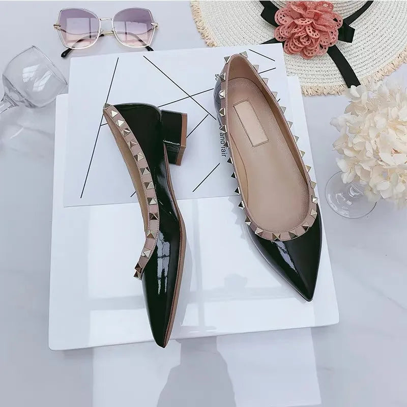 Luxury Leather Rivet High Heels for Women - Designer Pointed Toe Square Heel Pumps | Perfect for Evening Parties, Weddings & Office Wear