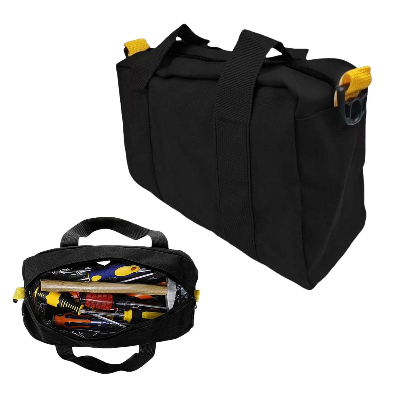 BLIRITEL 12 Inch Wide Mouth Canvas Tool Bag - Large Capacity Multi-Function Organizer Tote for Wrenches, Pliers & Hand Tools - Durable Storage Bag for Men & Women - Perfect for Construction, DIY Projects & Home Repairs (Black)