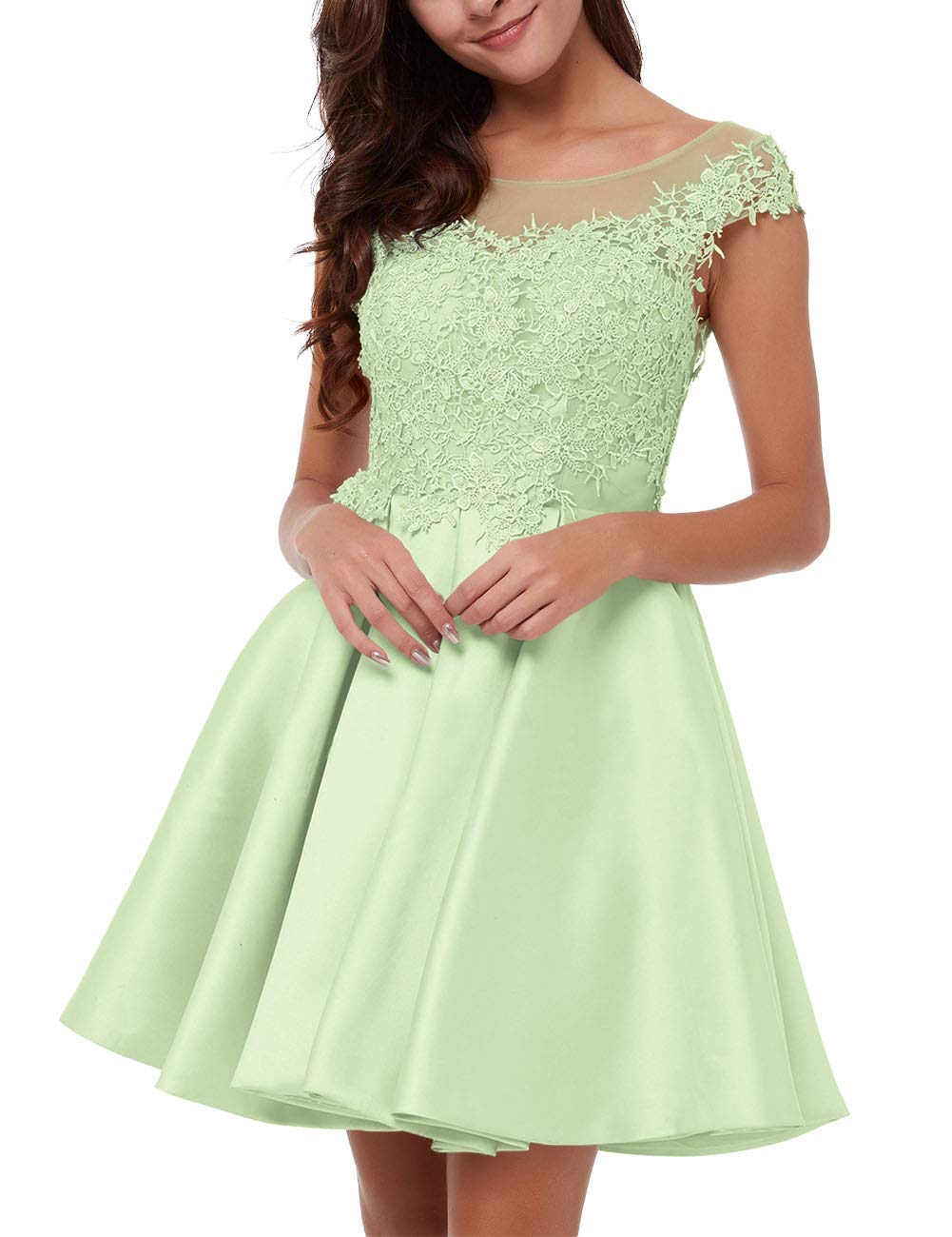 Elegant Lace Short Prom Dresses for Homecoming - A-Line Satin Cocktail Dresses with Cap Sleeves | Perfect for School Dances, Parties & Special Occasions
