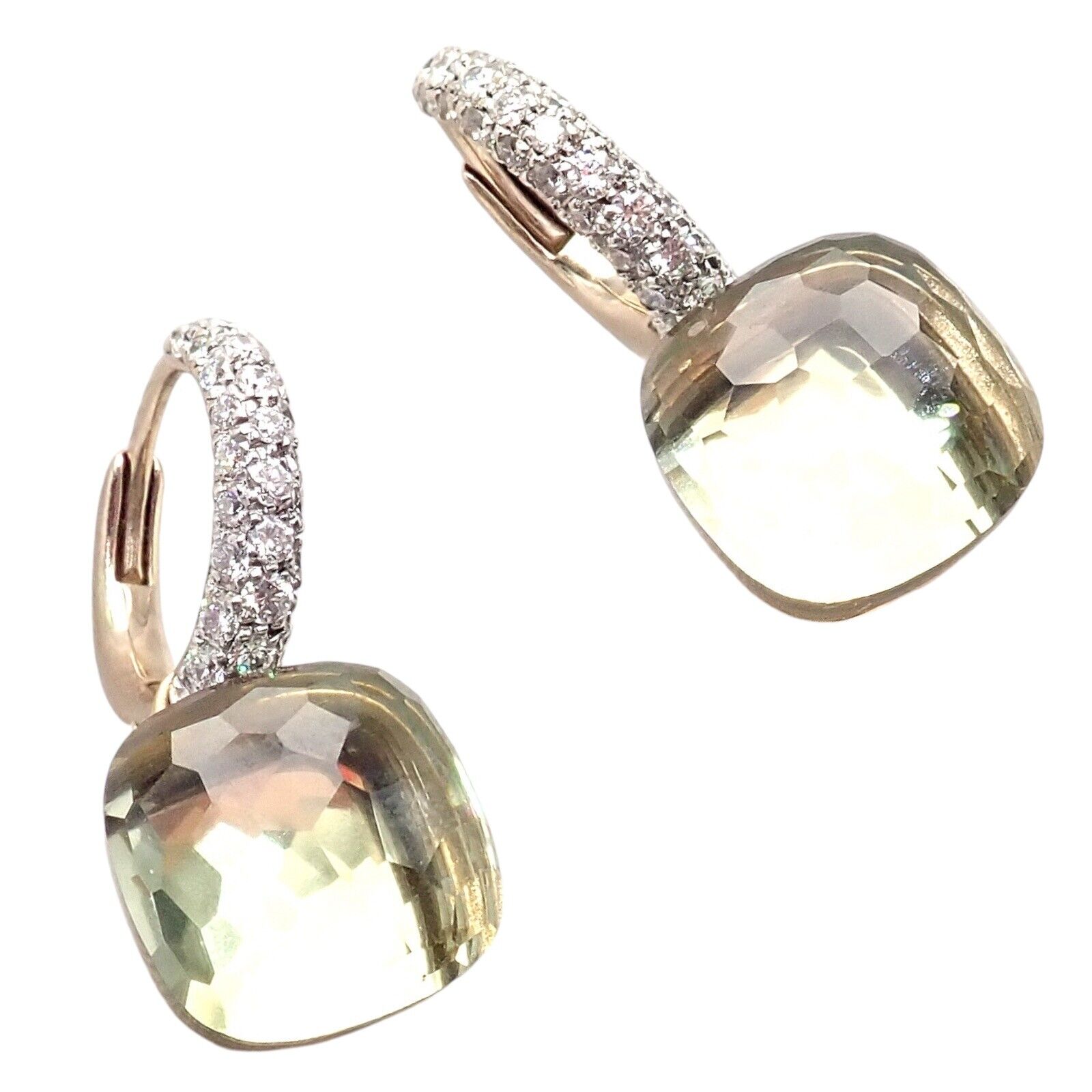 Authentic Pomellato Nudo 18k Rose Gold & White Gold Diamond Prasiolite Stud Earrings for Women - Luxury Gift for Anniversary, Wedding & Special Occasions