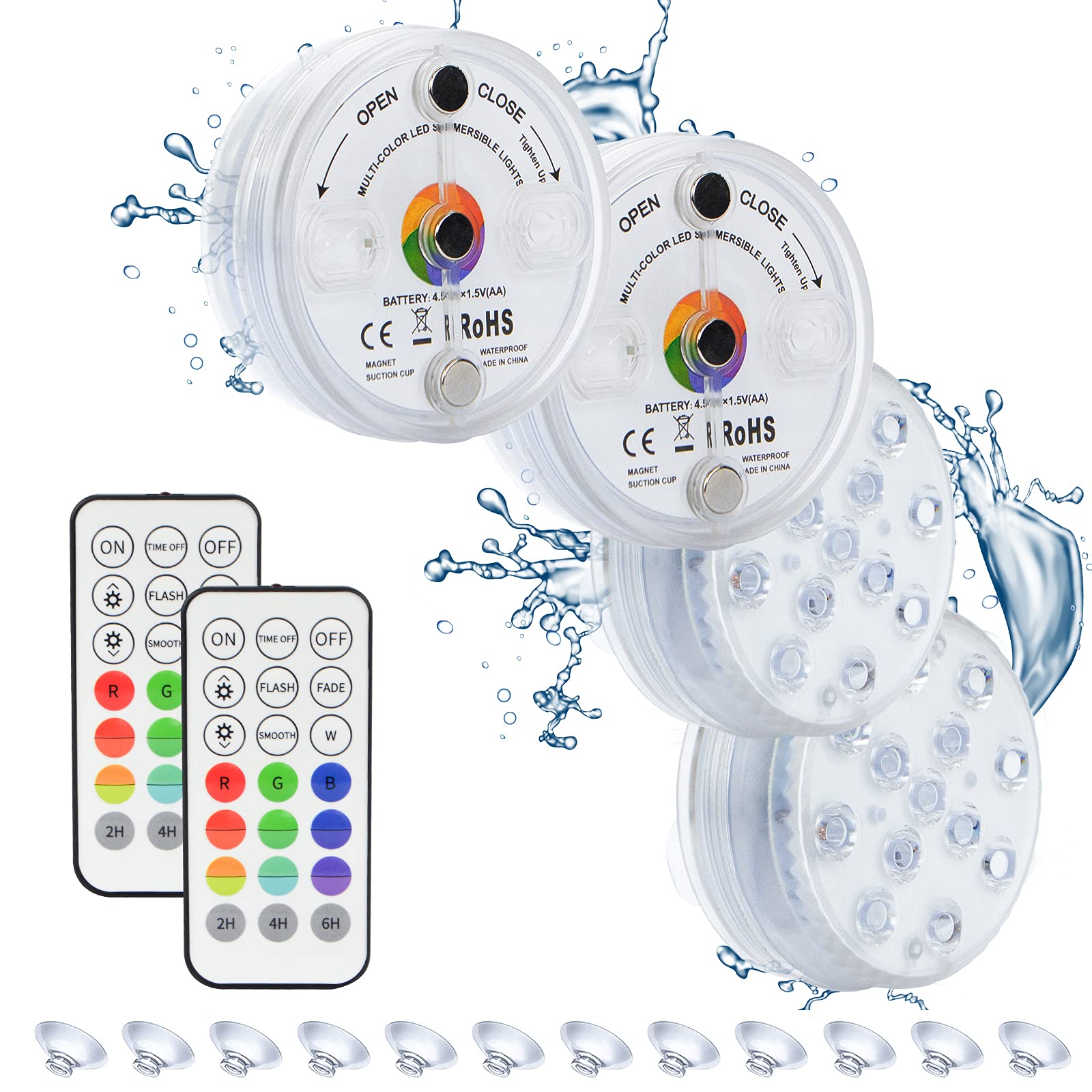 MUACL Submersible LED Pool Light - 16 Color Changing Underwater Lights with Remote, 3 Magnets & Suction Cups for Aquarium, Bathtub, Fountain, Pond, Pool, Party - Perfect for Backyard, Wedding, Spa, Landscape Lighting (4 Pack)