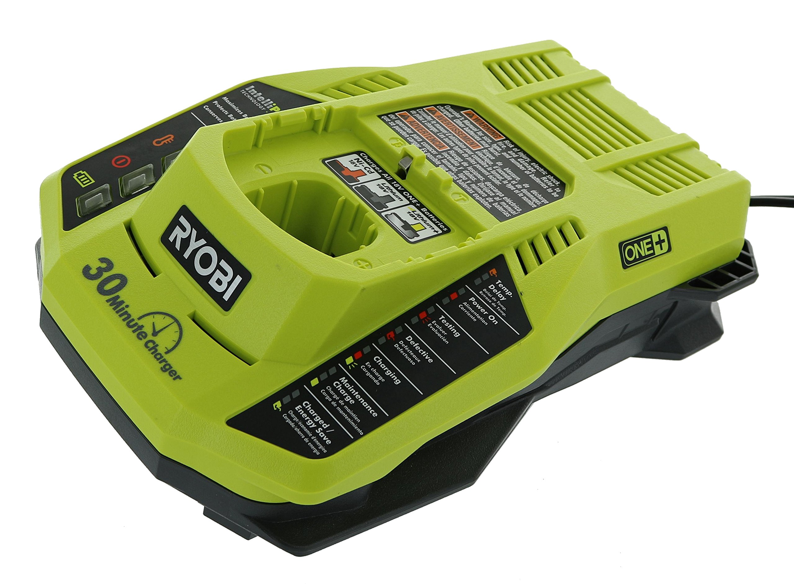 Ryobi P117 One+ 18V Dual Chemistry IntelliPort Lithium Ion & NiCad Battery Charger (Battery Not Included) - Fast Charging for Power Tools, Drills & Outdoor Equipment