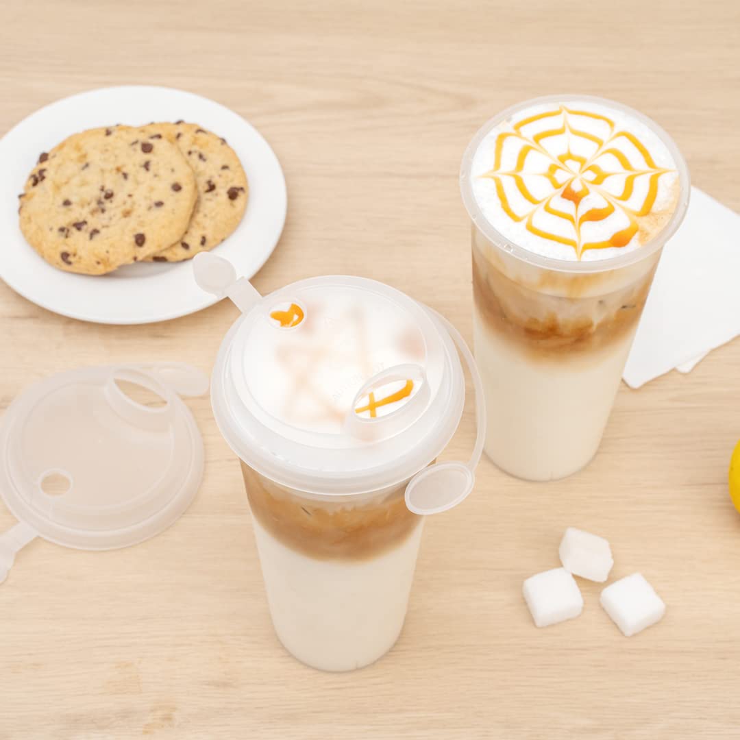 Restaurantware 500-Pack Leakproof Bev Tek Lids for 12oz/16oz/24oz Coffee Cups - 2-in-1 Design with Attached Stoppers, Clear Plastic Disposable Drink Lids (Cups Sold Separately) | Perfect for Coffee Shops, Cafes, Takeout & Office Break Rooms