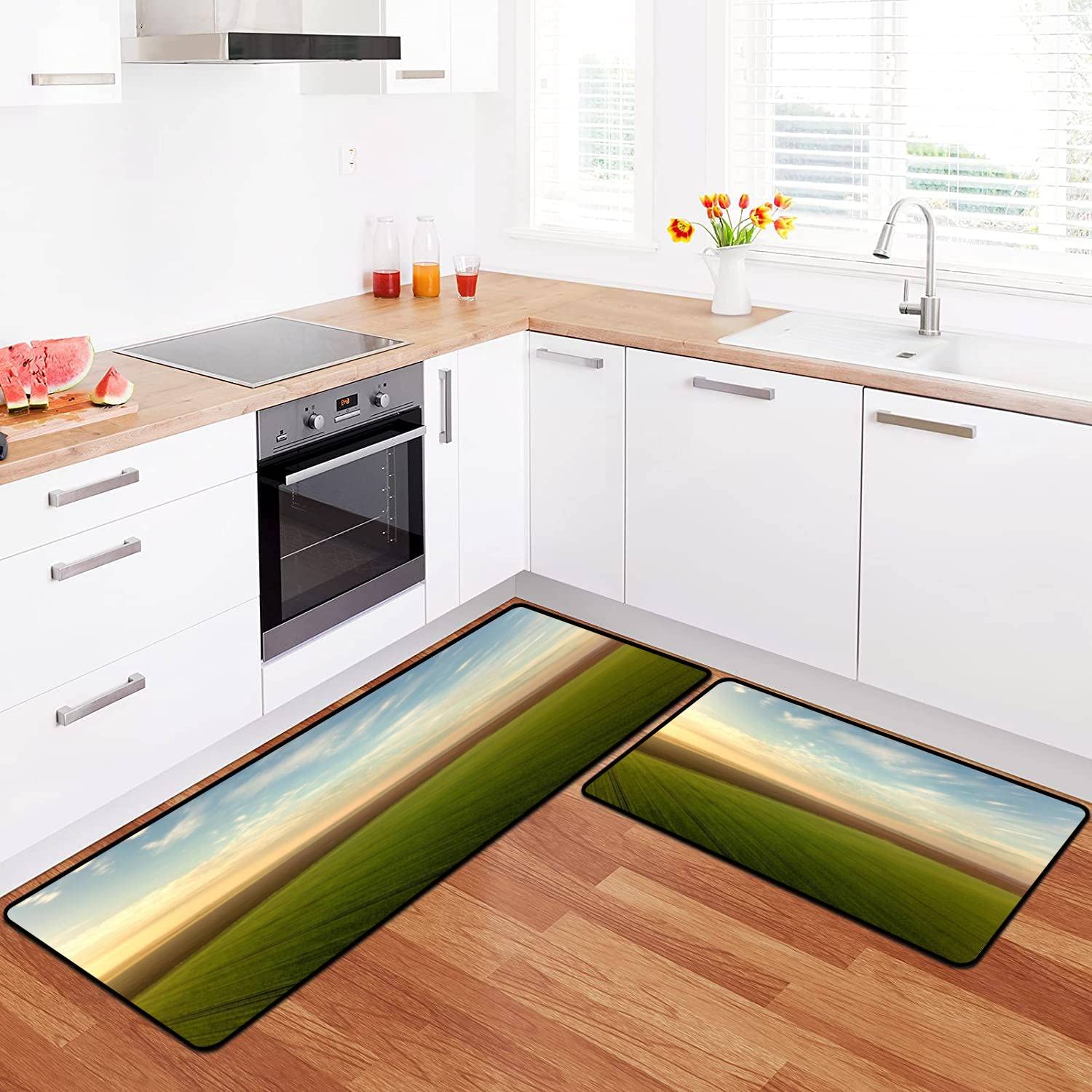 Non-Slip Kitchen Rugs Set - Washable Cloud Design for Floor Comfort - Perfect for Kitchen, Bath & Entryway Decor
