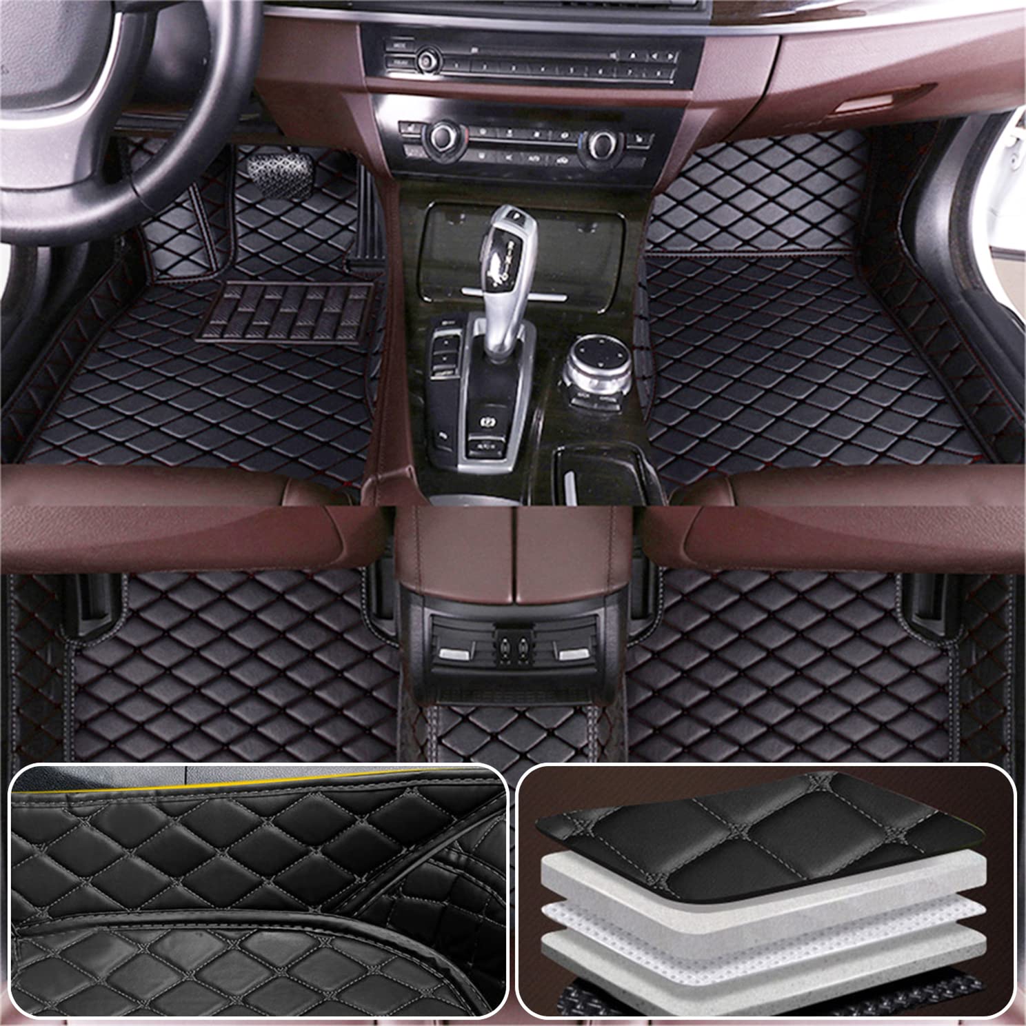 All-Weather Car Floor Mats for Toyota Tundra 2014-2019 - Waterproof Non-Slip Leather Floor Liners with Back Seat Storage Box - Full Coverage Black Floor Mats for Trucks & SUVs - Perfect for Off-Roading, Work Commutes & Family Road Trips