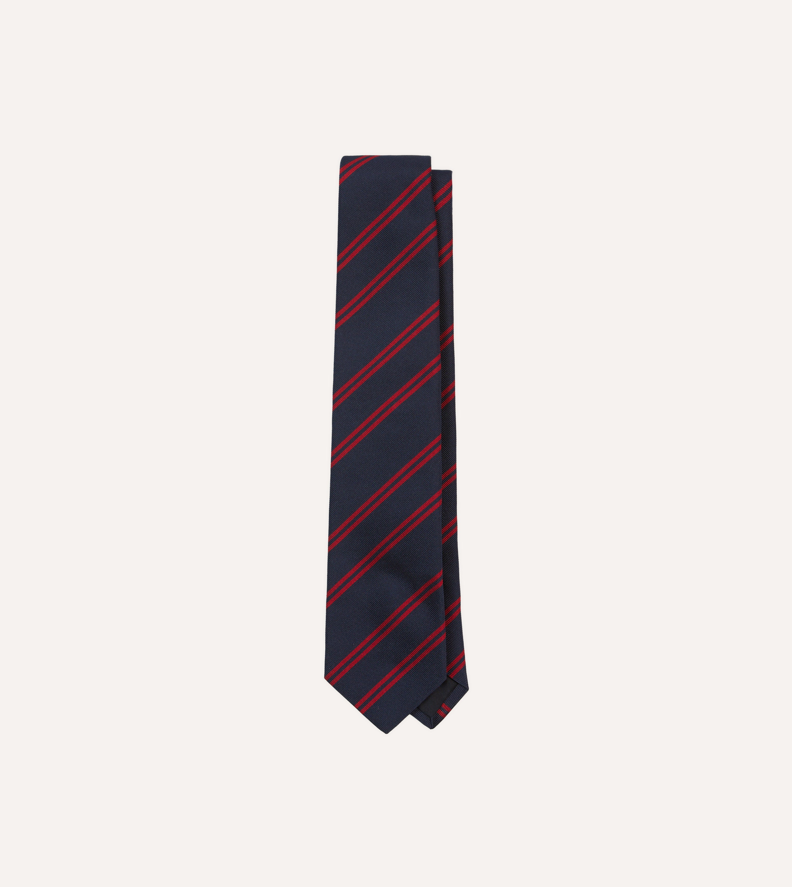 Navy and Red Double Stripe Repp Silk Tipped Necktie - Premium Business Tie for Men, Formal Office Wear, Wedding & Special Occasions