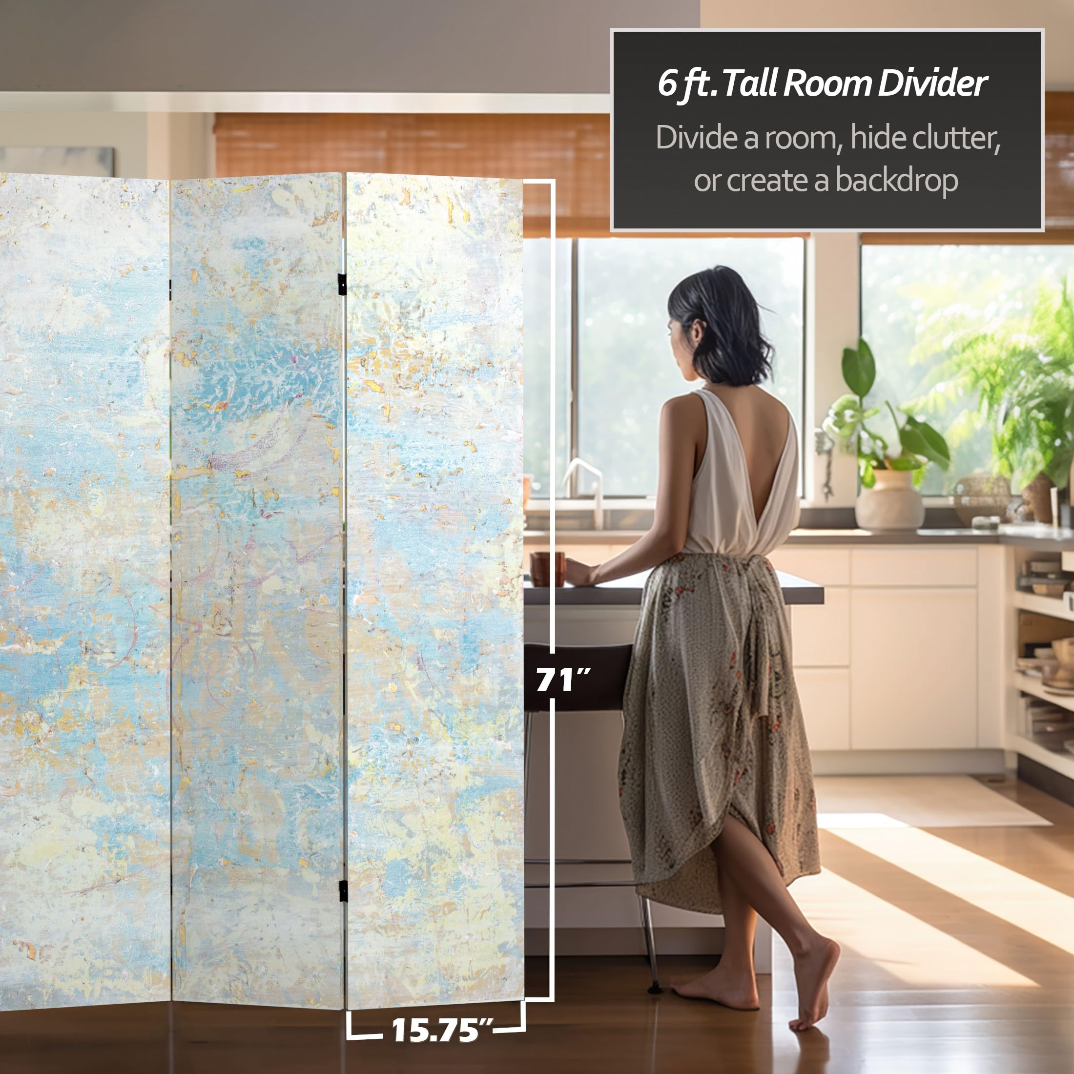 6 ft. Tall Red Lantern Double-Sided Canvas Room Divider - Sunlit Memories Celestia Collection | Freestanding Privacy Screen for Living Room, Bedroom & Office Decor